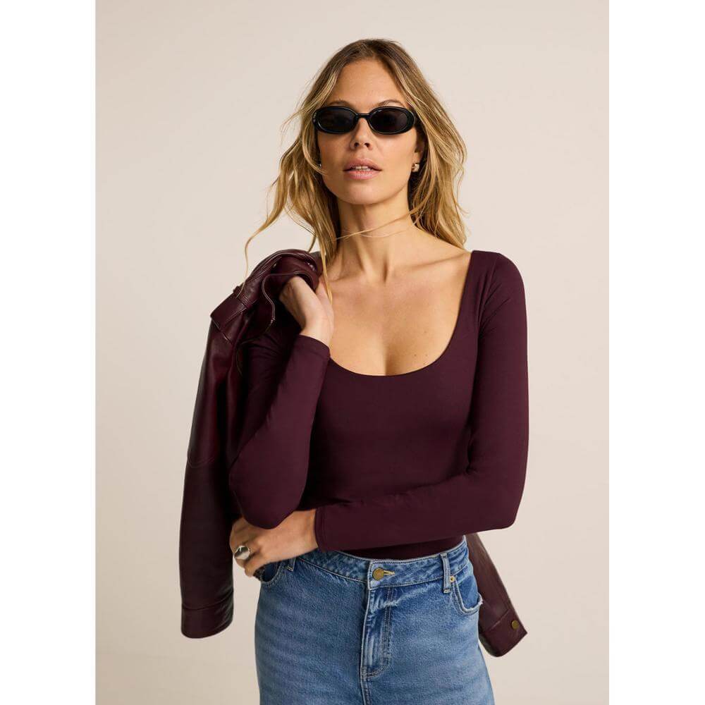 Mint Velvet Burgundy Scoop Neck Layering Top